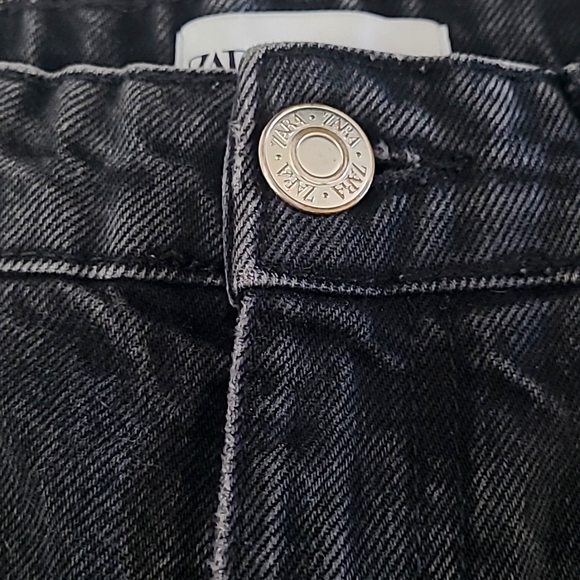 Zara Womens Jeans Size 4 Black Distressed Ripped Straight Leg Raw Hem Grunge Y2K - Picture 7 of 15